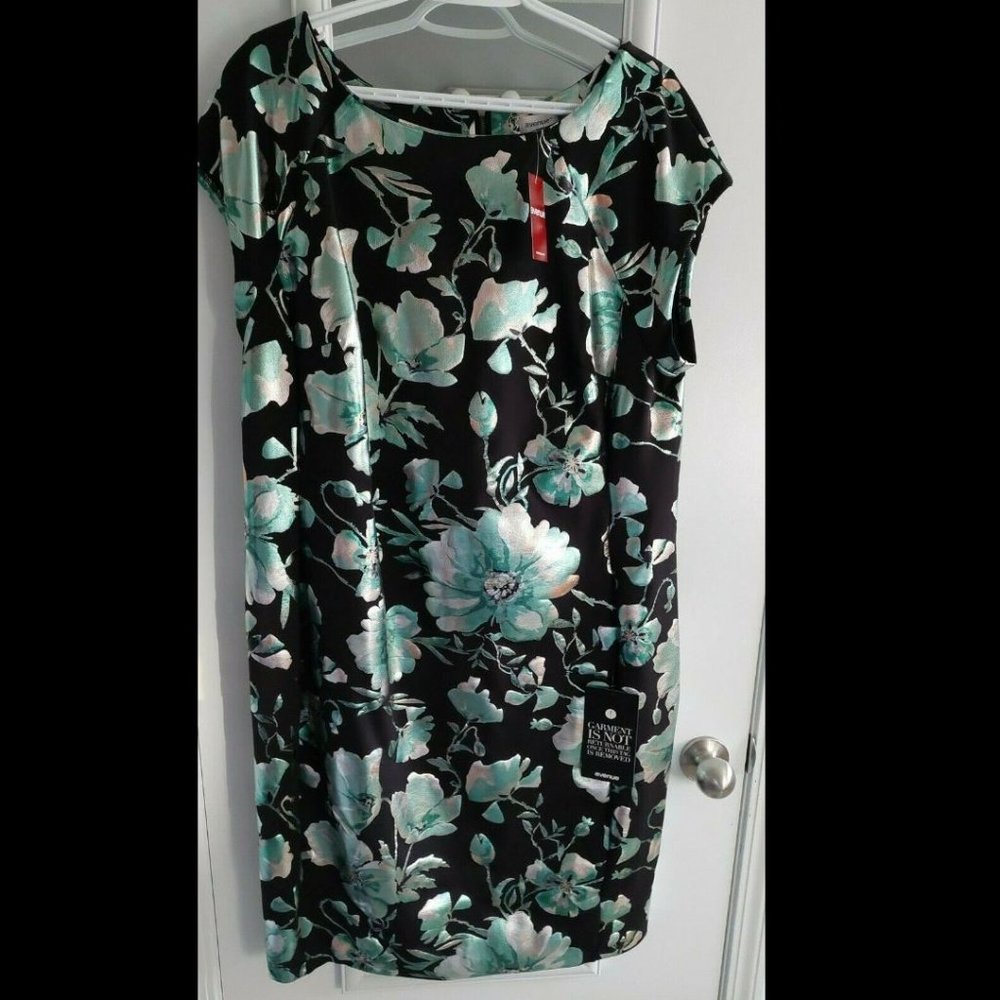 Avenue Black Aqua Silver Floral Scuba Dress size 18